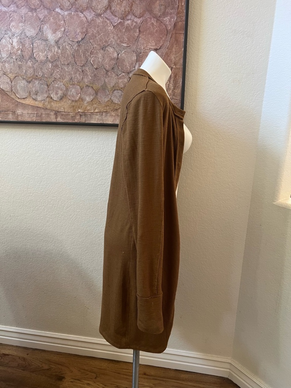 We Button-Front Ribbed Long Cardigan in Brown - Picture 7 of 10